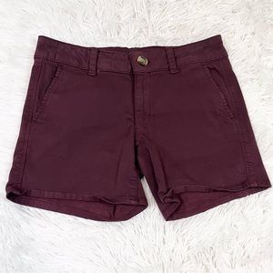 AMERICAN EAGLE Super Stretch Women’s Burgundy AEO Twill Midi Shorts 4